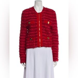 Balmain Red Textured Blazer with Gold Accents